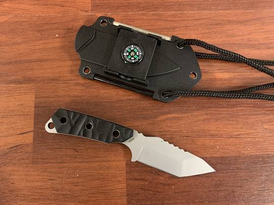 Boker Magnum Survival Neckup Neck Knife 2.8 440A Satin Tanto Blade, Black  G10 Handles, Kydex Sheath w/ Firestriker and Compass - KnifeCenter - 02RY337